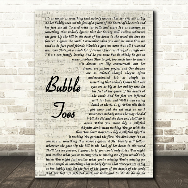 Jack Johnson Bubble Toes Vintage Script Song Lyric Quote Print