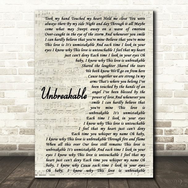 Westlife Unbreakable Vintage Script Song Lyric Quote Print