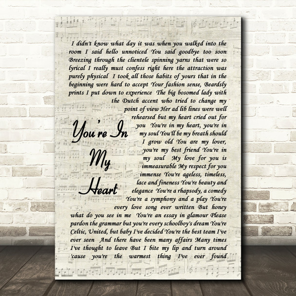 You're In My Heart Rod Stewart Song Lyric Vintage Script Quote Print