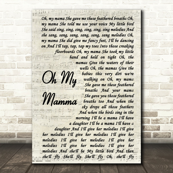 Alela Diane Oh My Mamma Song Lyric Vintage Script Quote Print