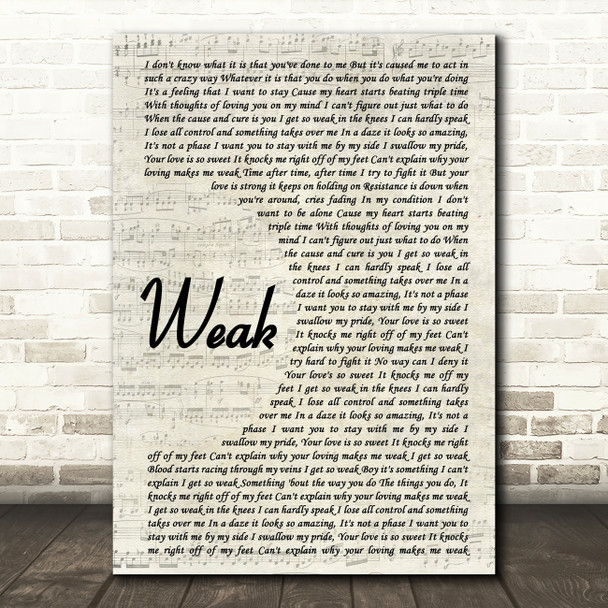 SWV Weak Song Lyric Vintage Script Quote Print