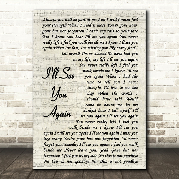 Westlife I'll See You Again Song Lyric Vintage Script Quote Print