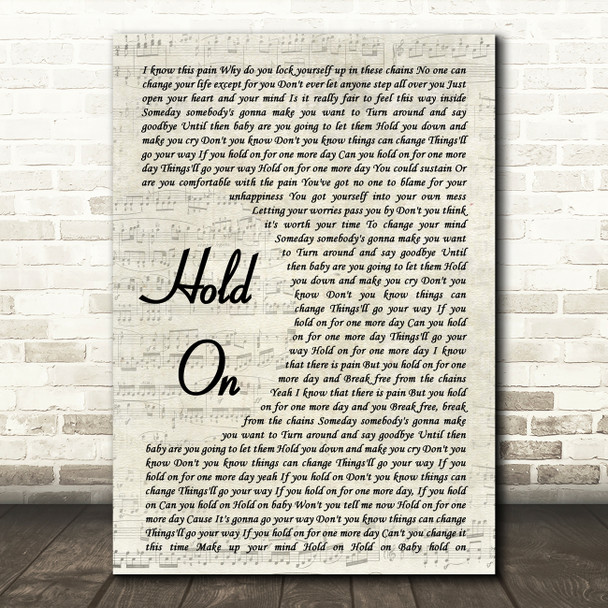 Wilson Phillips Hold On Song Lyric Vintage Script Quote Print
