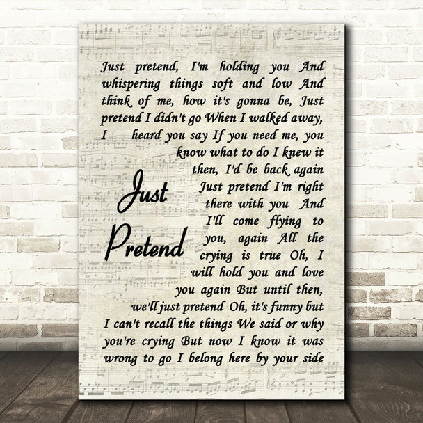 Elvis Presley Just Pretend Vintage Script Song Lyric Quote Print