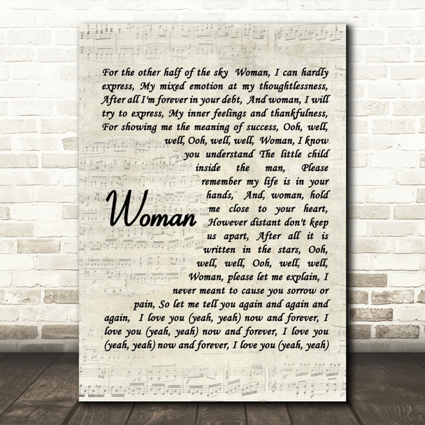 John Lennon Woman Quote Song Lyric Print