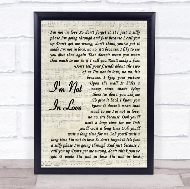 10cc I'm Not In Love Vintage Script Song Lyric Print