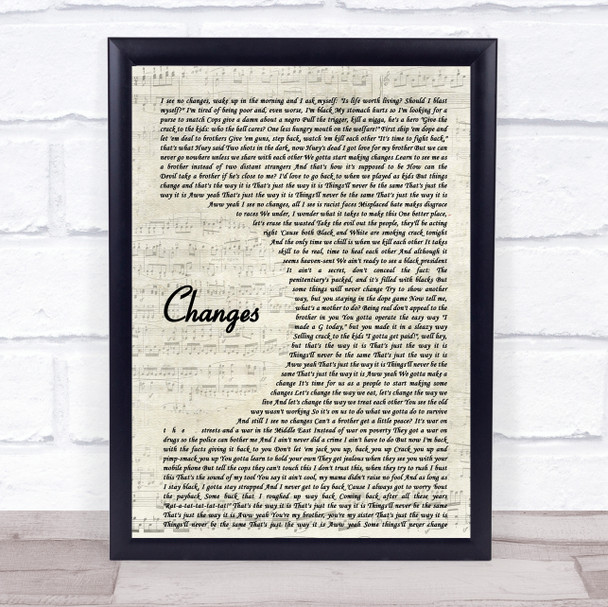 2Pac Changes Vintage Script Song Lyric Print