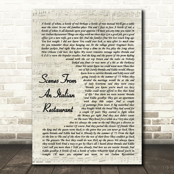Billy Joel Scenes From An Italian Restaurant Vintage Script Song Lyric Print