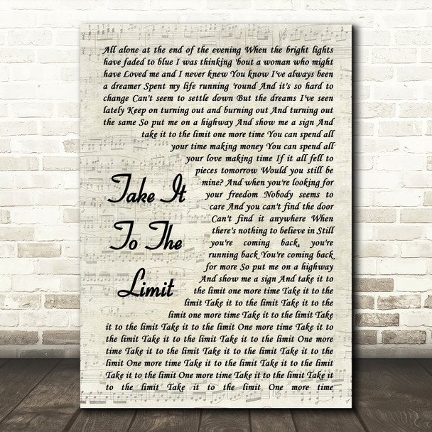 Eagles Take It To The Limit Vintage Script Song Lyric Print