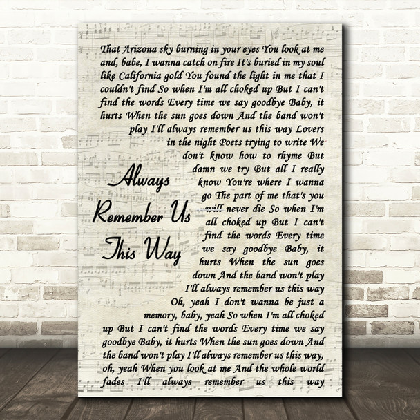 Lady Gaga Always Remember Us This Way Vintage Script Song Lyric Print