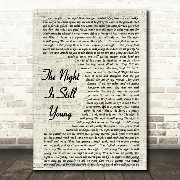 Nicki Minaj The Night Is Still Young Vintage Script Song Lyric Print