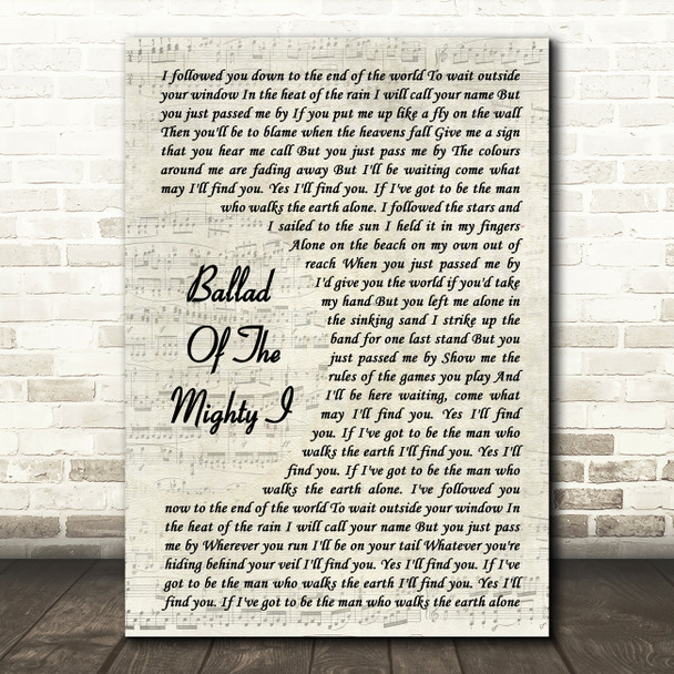 Noel Gallagher's High Flying Birds Ballad Of The Mighty I Vintage Script Song Lyric Print