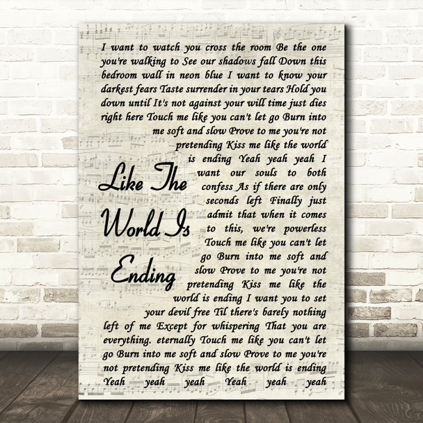 Richard Marx Like The World Is Ending Vintage Script Song Lyric Print