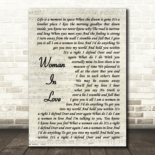 Barbra Streisand Woman In Love Vintage Script Song Lyric Print