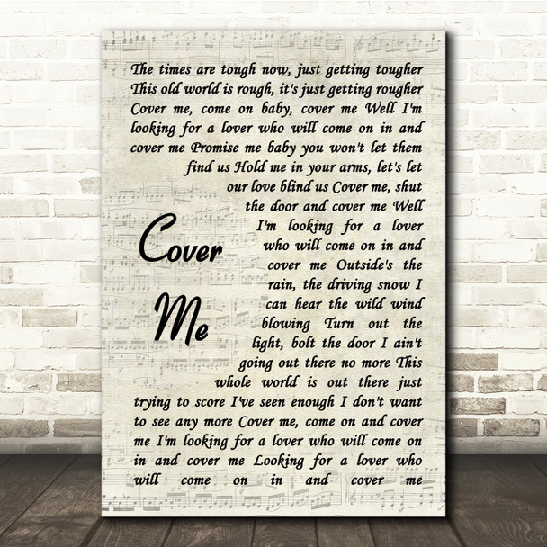 Bruce Springsteen Cover Me Vintage Script Song Lyric Print