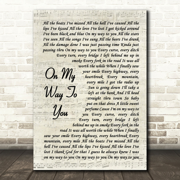 Cody Johnson On My Way To You Vintage Script Song Lyric Print