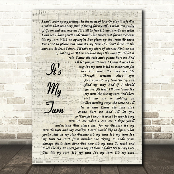 Diana Ross It's My Turn Vintage Script Song Lyric Print