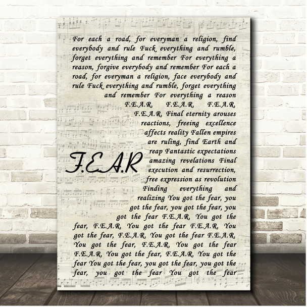 Ian Brown F.E.A.R Vintage Script Song Lyric Print