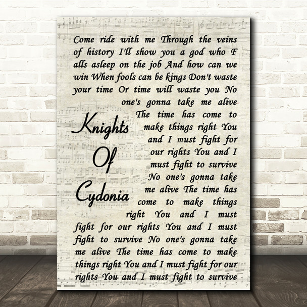 Muse Knights Of Cydonia Vintage Script Song Lyric Print
