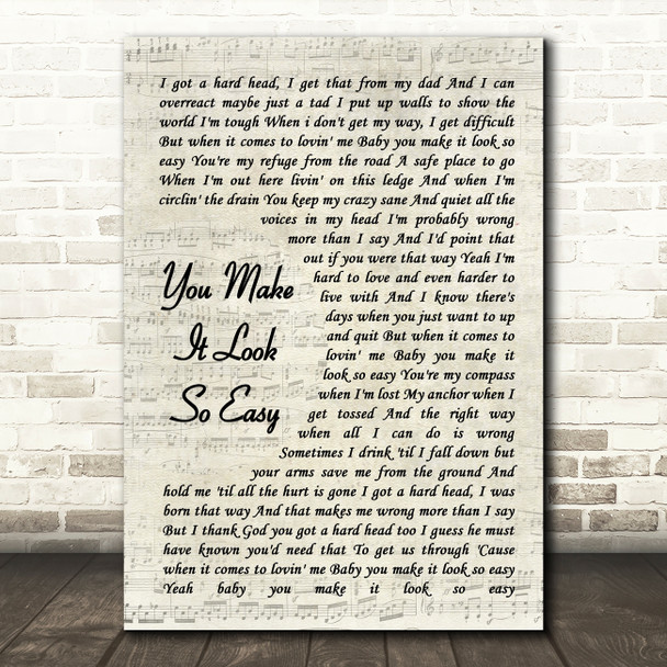 Eric Church You Make It Look So Easy Song Lyric Vintage Script Quote Print