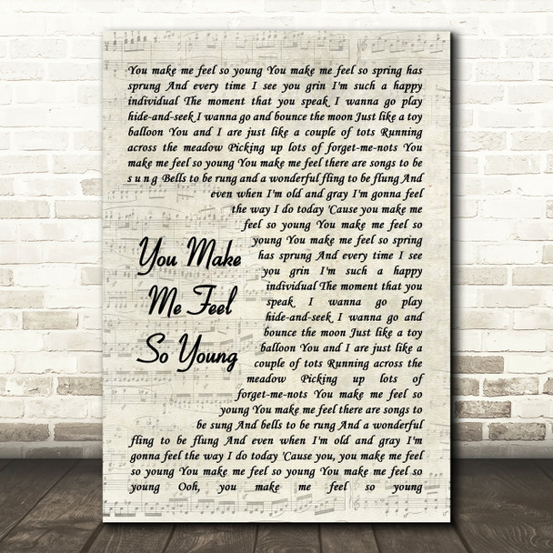 Frank Sinatra You Make Me Feel So Young Song Lyric Vintage Script Quote Print