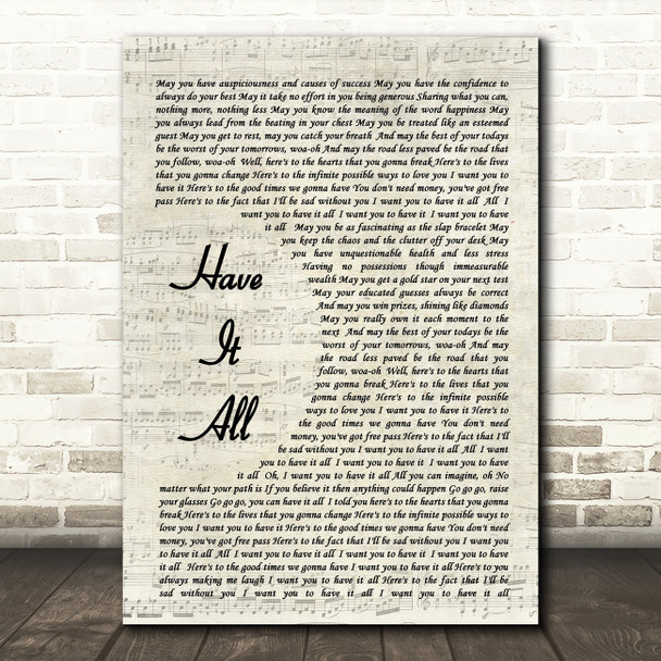 Jason Mraz Have It All Song Lyric Vintage Script Quote Print