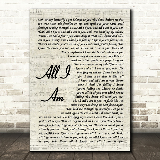 Jess Glynne All I Am Song Lyric Vintage Script Quote Print