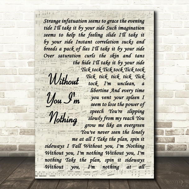 Placebo Without You I'm Nothing Song Lyric Vintage Script Quote Print