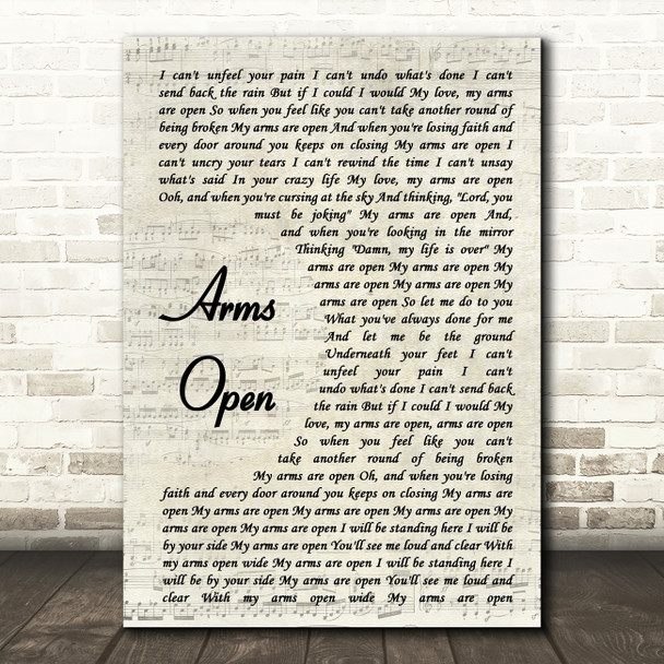 The Script Arms Open Song Lyric Vintage Script Quote Print