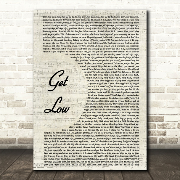 Lil Jon & The East Side Boyz Get Low Vintage Script Song Lyric Print