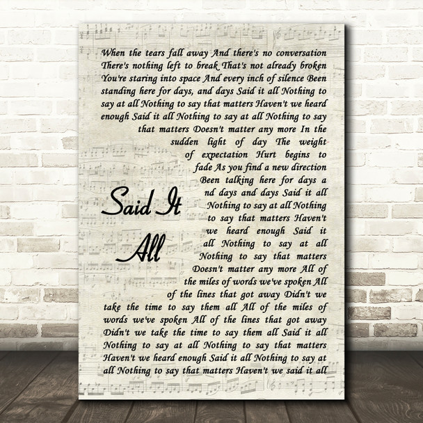 Take That Said It All Vintage Script Song Lyric Music Art Print
