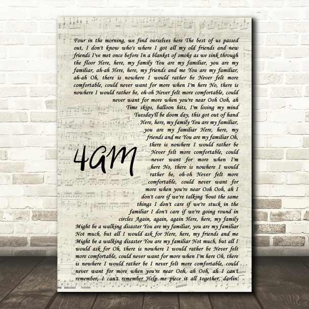 Bastille 4AM Vintage Script Song Lyric Music Art Print