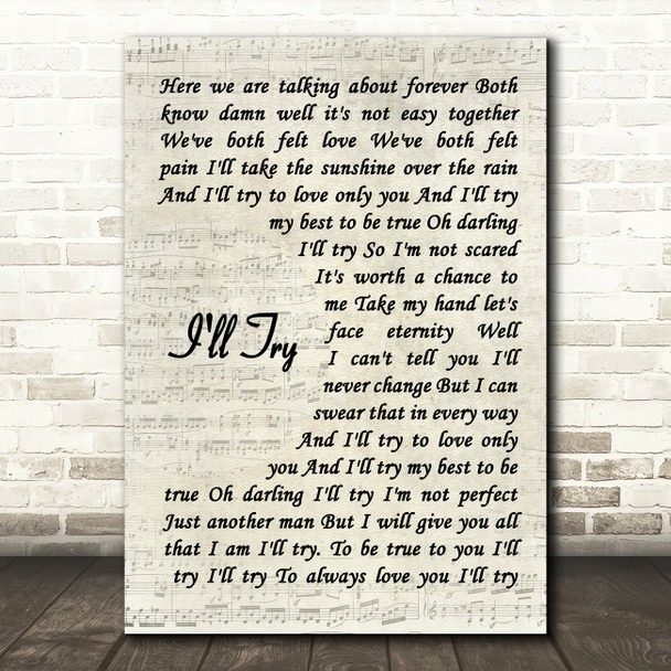 Alan Jackson I'll Try Vintage Script Song Lyric Music Art Print
