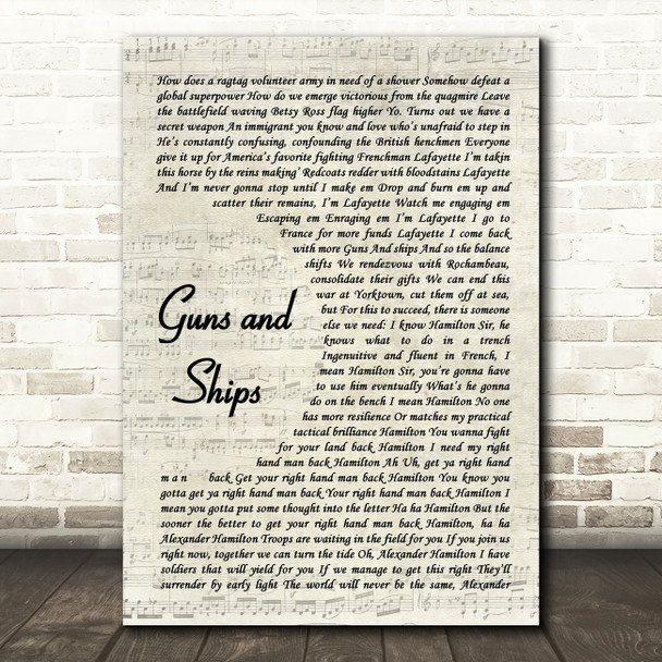 Leslie Odom, Jr., Daveed Diggs, Christopher Jackson & Original Broadway Cast of Hamilton Guns and Ships Vintage Script Song Lyric Music Art Print