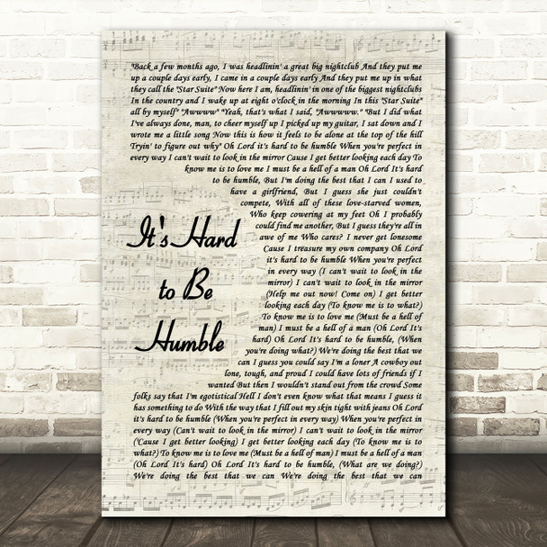 Mac Davis It's Hard to Be Humble Vintage Script Song Lyric Music Art Print