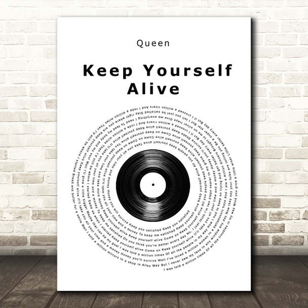 Queen Keep Yourself Alive Vinyl Record Song Lyric Print