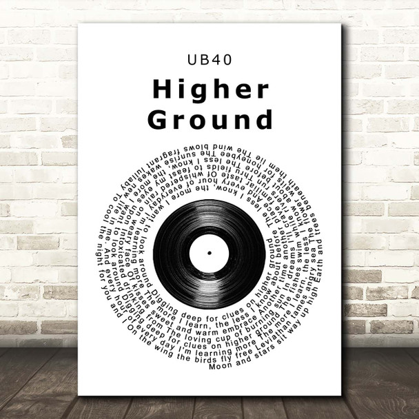 UB40 Higher Ground Vinyl Record Song Lyric Print