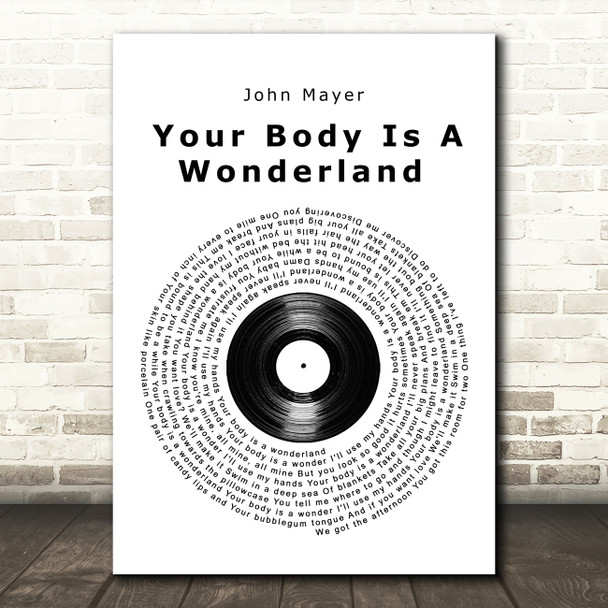 John Mayer Your Body Is A Wonderland Vinyl Record Song Lyric Wall Art Print