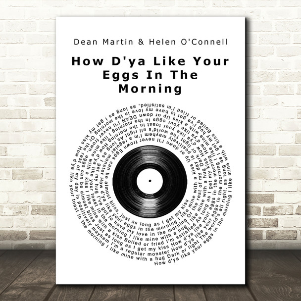 Dean Martin & Helen O'Connell How D'ya Like Your Eggs In The Morning Vinyl Record Song Lyric Wall Art Print