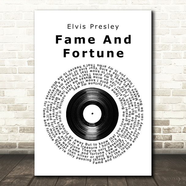 Elvis Presley Fame And Fortune Vinyl Record Song Lyric Quote Music Print