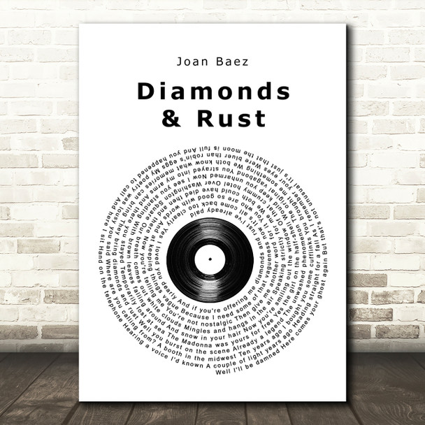 Joan Baez Diamonds & Rust Vinyl Record Song Lyric Quote Music Print