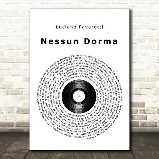 Luciano Pavarotti Nessun Dorma Vinyl Record Song Lyric Quote Music Print