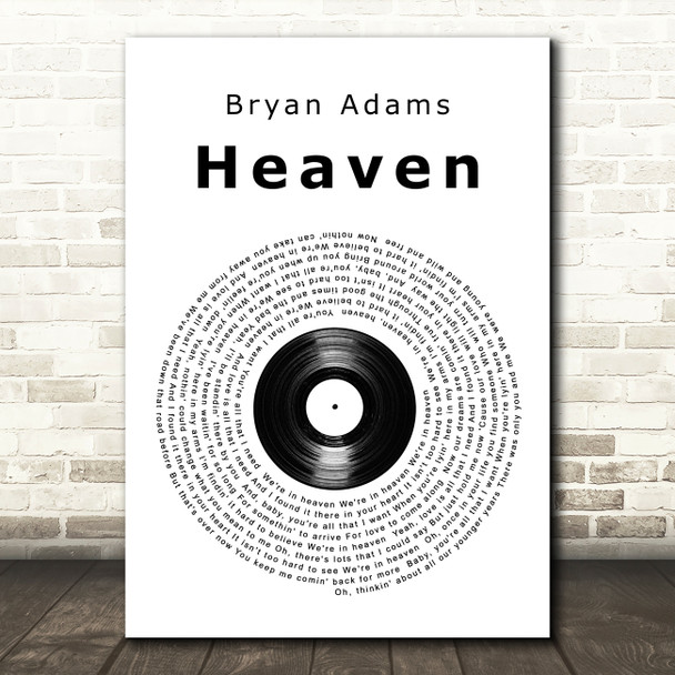 Bryan Adams Heaven Vinyl Record Song Lyric Quote Print