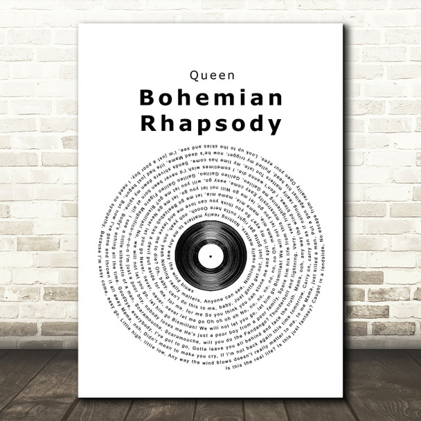 Queen Bohemian Rhapsody Vinyl Record Song Lyric Quote Print