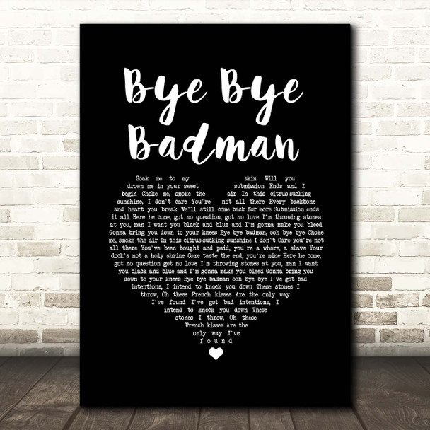 The Stone Roses Bye Bye Badman Black Heart Song Lyric Print