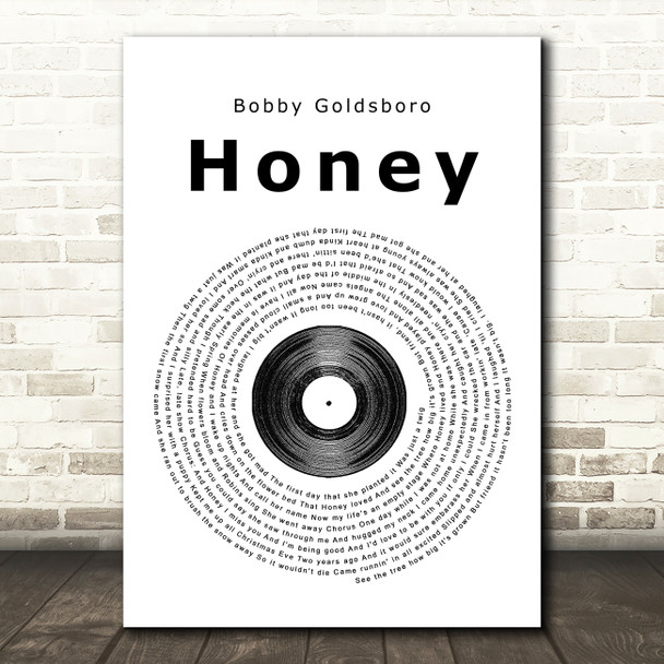 Bobby Goldsboro Honey Vinyl Record Song Lyric Quote Print