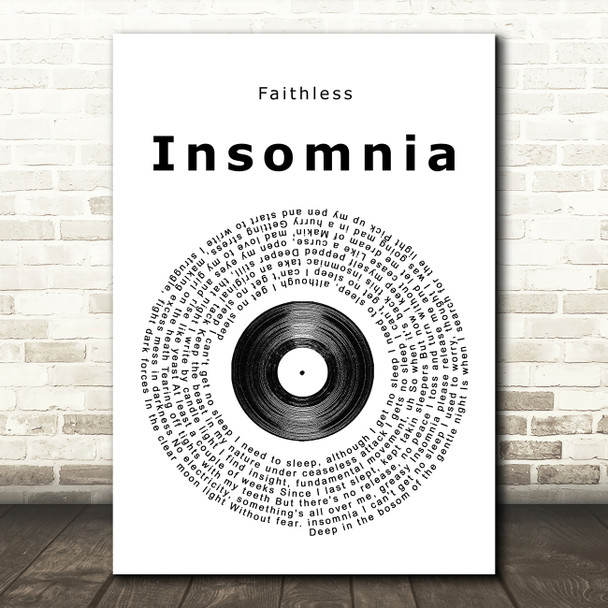 Faithless Insomnia Vinyl Record Song Lyric Quote Print