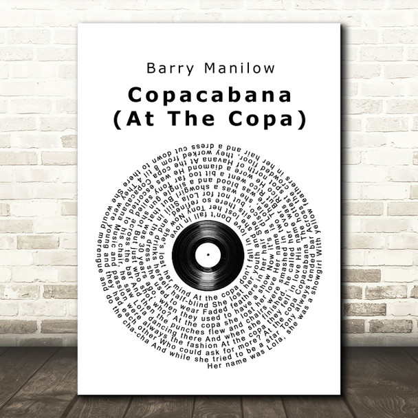 Barry Manilow Copacabana (At The Copa) Vinyl Record Song Lyric Print