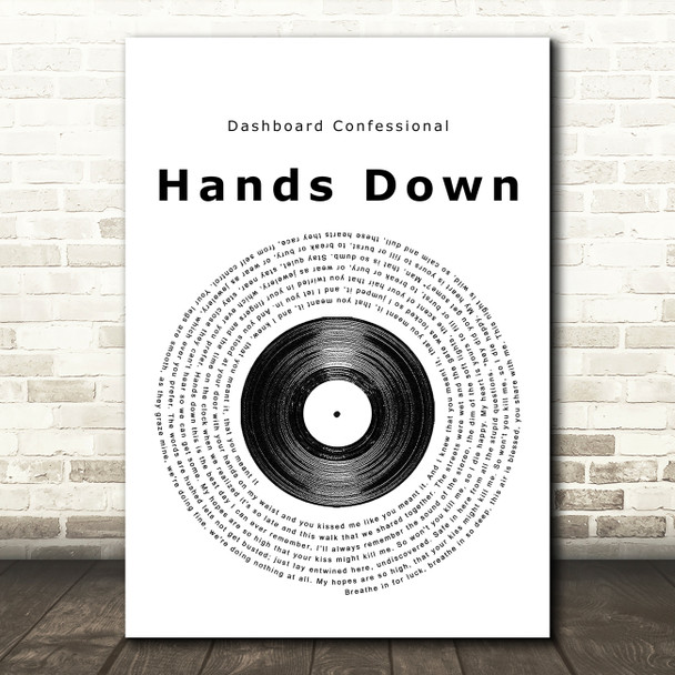 Dashboard Confessional Hands Down Vinyl Record Song Lyric Print