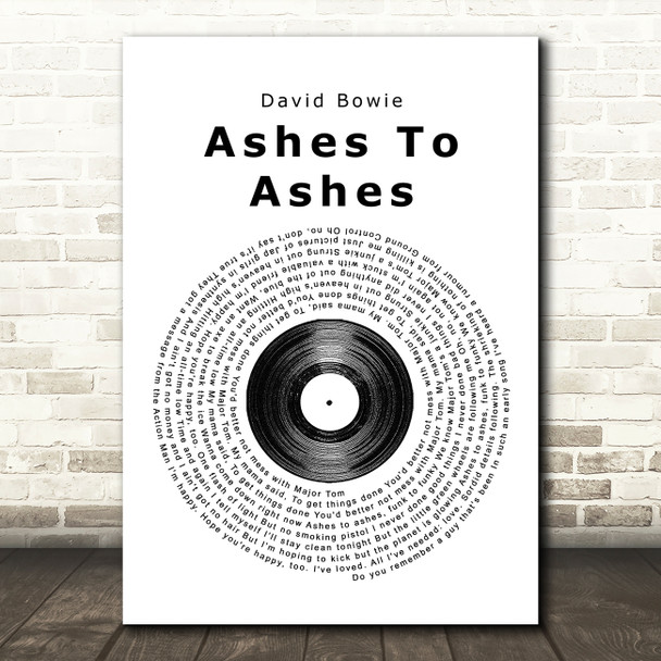 David Bowie Ashes To Ashes Vinyl Record Song Lyric Print